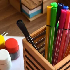 Rell - Yüksek Ahşap Masaüstü Kalemlik