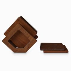Woodsaka Üçgen Bardak Atlığı Seti - 8 Bardak Altlığı ve Standı -Sapelli (maun)
